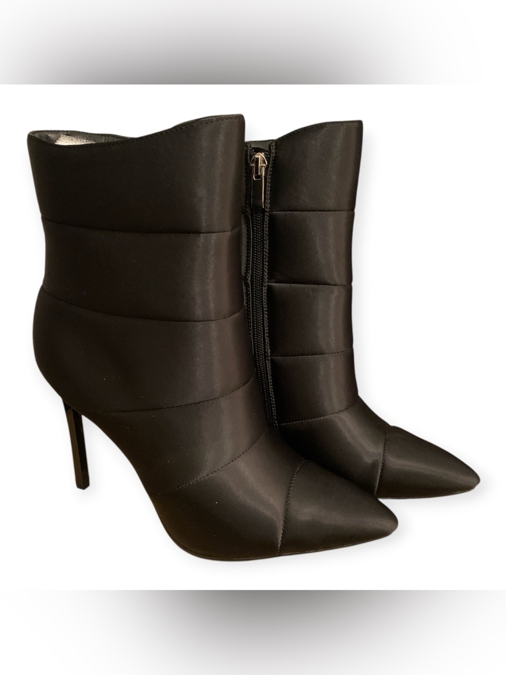 Women's Black Quilted Pointed-Toe Stiletto Ankle Boots